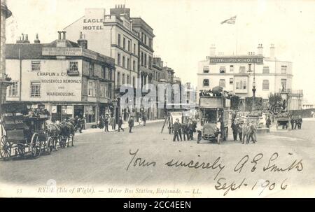 Livery Street Szene der Motor Bus Station, Ryde, Isle of Wight datiert 1906 Stockfoto