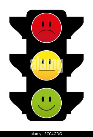 Illustration von Ampeln mit Smiley-Gesichtern auf einem isolierten Hintergrund Stockfoto