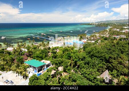 Luftaufnahme des Strandes von Bulabog. Boracay Insel. Westvisayas. Philippinen Stockfoto