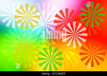 Abstrakte frische lebendige bunte Fantasie Regenbogen Hintergrund Sommer Textur mit Regenbogen Pinwheels. Schöne leichte Textur. Nützlich für Website, banne Stockfoto