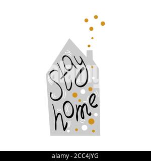 Bleiben Sie zu Hause Party Handgezeichnetes Symbol. Schriftzug mit Blasen. Lockdown-Konzept. Vektorgrafik Stock Vektor