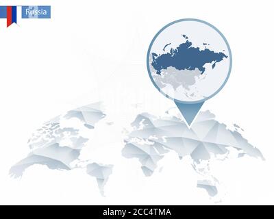 Abstrakte abgerundete Weltkarte mit angehefteter detaillierter Russlandkarte. Vektorgrafik. Stock Vektor