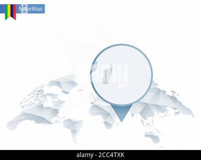 Abstrakte abgerundete Weltkarte mit detaillierter Mauritius-Karte. Vektorgrafik. Stock Vektor