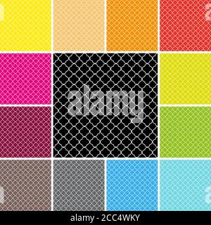 Farbenfrohe abstrakte Hintergrunddesigns mit nahtlosen Kleeblatt-Mustern Stockfoto