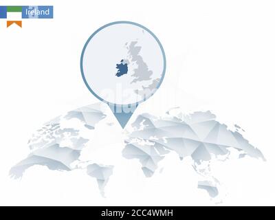 Abstrakte abgerundete Weltkarte mit angehefteten detaillierten Irland-Karten. Vektorgrafik. Stock Vektor