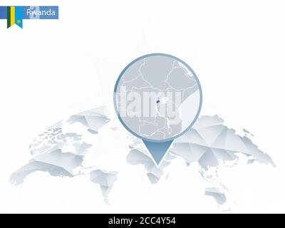 Abstrakte abgerundete Weltkarte mit angehefteter detaillierter Ruanda-Karte. Vektorgrafik. Stock Vektor