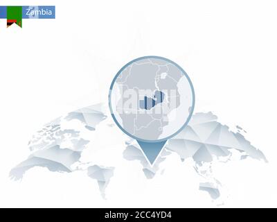 Abstrakte abgerundete Weltkarte mit detaillierter Zambia Karte. Vektorgrafik. Stock Vektor