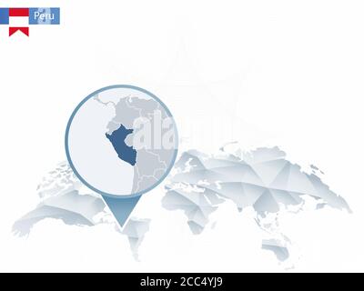 Abstrakte abgerundete Weltkarte mit angehefteter detaillierter Peru-Karte. Vektorgrafik. Stock Vektor