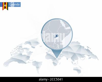 Abstrakte abgerundete Weltkarte mit detaillierter Uganda-Karte. Vektorgrafik. Stock Vektor