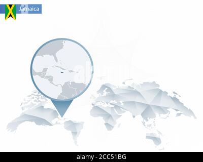 Abstrakte abgerundete Weltkarte mit angehefteten detaillierten Jamaika-Karten. Vektorgrafik. Stock Vektor