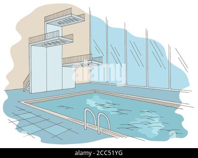 Schwimmbad Turm Grafik Farbe Interieur Skizze Illustration Vektor Stock Vektor