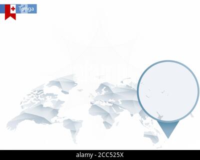 Abstrakte abgerundete Weltkarte mit angehefteten detaillierten Tonga-Karten. Vektorgrafik. Stock Vektor