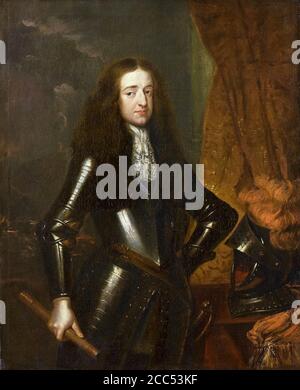 Wilhelm III. (1650-1702), Prinz von Oranien und König von England (1689-1702), in voller Rüstung, Porträtmalerei von Caspar Netscher, 1670-1684 Stockfoto