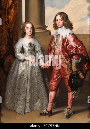 Wilhelm II. (1626-1650), Prinz von Oranien im Alter von 14 Jahren und seine kleine Braut Mary Stuart (1631-1660), Prinzessin Royal im Alter von 9 Jahren, Porträtmalerei von Anthony van Dyck, 1641 Stockfoto