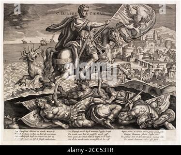 Gaius Julius Caesar (100BC-44BC), römischer Kaiser zu Pferd, Stich 1600-1699 Stockfoto