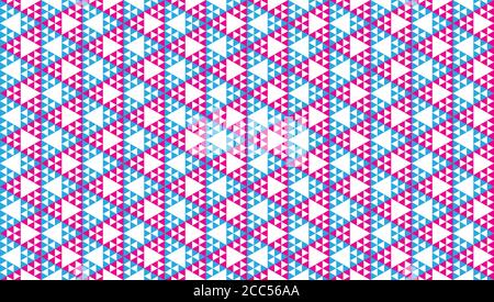 Bunte Abstrakte Dreiecke Ornament. Geometrische Nahtlose Muster Design-Vorlage. Polygonale Dreieckige Formen Tapete. Hellblau Rosa Magenta Weiß Stock Vektor