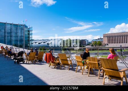 Terrasse, Oodi, Zentralbibliothek, Helsinki, Finnland Stockfoto