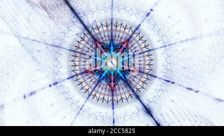 Blau glühende fünfeckige Quanten fraktale Muster, Computer generiert abstrakten Hintergrund, 3D-Rendering Stockfoto