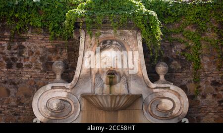 Fontana del Mascherone, in Via Giulia, Rom. Der Brunnen aus dem 17. Jahrhundert soll an Festtagen Wein gespuckt haben, ein Geschenk der Familie Farnese. Stockfoto