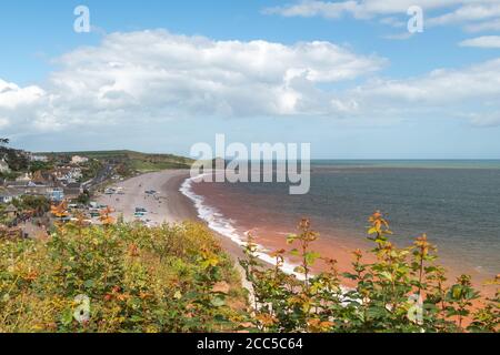 Landschaftsfoto vom Strand von Budleigh Salterton in Devon Stockfoto