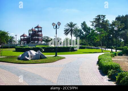 Dubai, Vereinigte Arabische Emirate 16. Januar 2020: Schöne Aussicht auf Al Mamzar Beach Dubai, Freizeitpark. Stockfoto