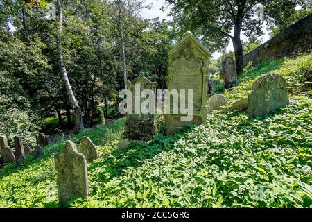 Der jüdische Friedhof in Třebíč aus der ersten Hälfte des 17. Jahrhundert in der UNESCO-Liste des Weltkulturerbes im Jahr 2003 Stockfoto