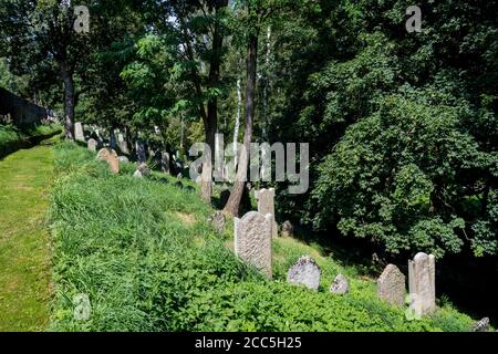 Der jüdische Friedhof in Třebíč aus der ersten Hälfte des 17. Jahrhundert in der UNESCO-Liste des Weltkulturerbes im Jahr 2003 Stockfoto