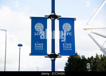 Schild an der Vorderseite des King Power Stadions Heimstadion des Fußballclubs Leicester City Stockfoto