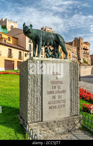 Kapitolinische Wolfsstatue, Segovia, Kastilien und Leon, Spanien Stockfoto