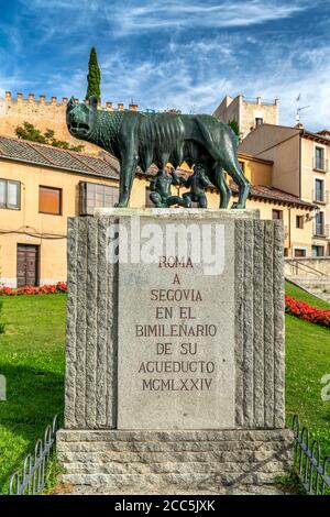 Kapitolinische Wolfsstatue, Segovia, Kastilien und Leon, Spanien Stockfoto