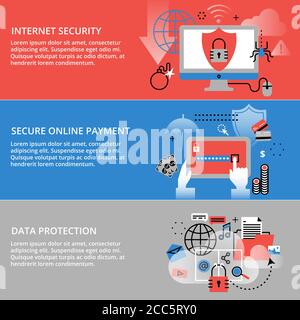 Moderne flache dünne Linie Design Vektor Illustration, Infografik Konzepte der Internet-Sicherheit, sichere Online-und Datenschutz, für Grafik und Web de Stock Vektor