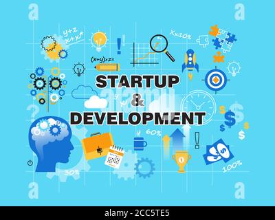 Moderne flache dünne Linie Design Vektor Illustration, Konzept der Startup-Projekt, Geschäftsstrategie und Innovationsentwicklung, für Grafik-und Web-Design Stock Vektor