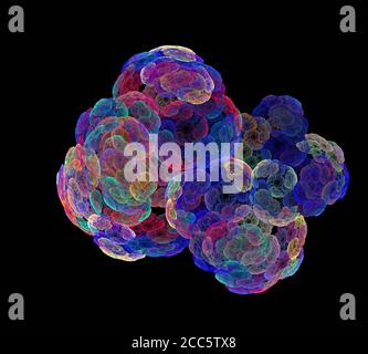 Kreative computergenerierte Illustration mit vielen Farben auf schwarzem Hintergrund platziert Stockfoto