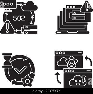 Netzwerkbenachrichtigungen schwarze Glyphen-Symbole auf weißem Raum gesetzt Stock Vektor