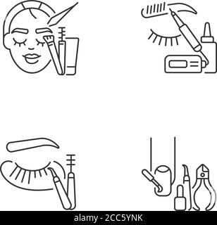 Lineare Symbole für die Gesichtspflege eingestellt Stock Vektor