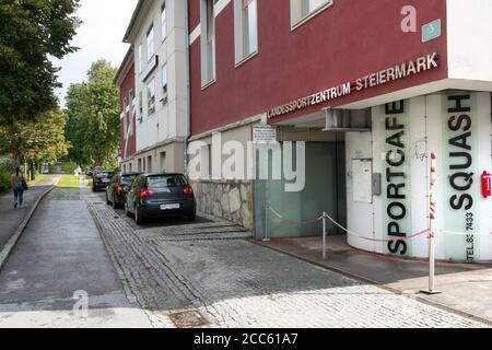 Graz, Österreich. August 2020. Die Außenansicht des STYRIA State Sports Center im Zentrum der Stadt Stockfoto