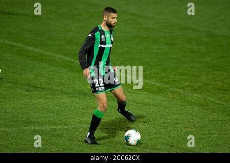 WESTERN United Verteidiger Tomislav Uskok (22) während des Hyundai A League Spiels zwischen Western United und Melbourne City im Netstrata Jubilee Stadium, Sidney, Australien am 19. August 2020. Foto von Peter Dovgan. Nur redaktionelle Verwendung, Lizenz für kommerzielle Nutzung erforderlich. Keine Verwendung bei Wetten, Spielen oder Veröffentlichungen einzelner Vereine/Vereine/Spieler. Stockfoto