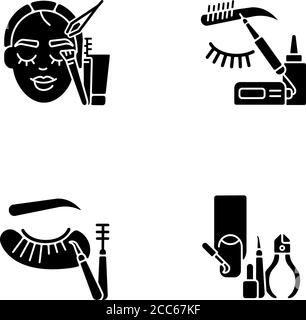 Schwarze Glyphsymbole für die Gesichtspflege auf weißem Raum eingestellt Stock Vektor