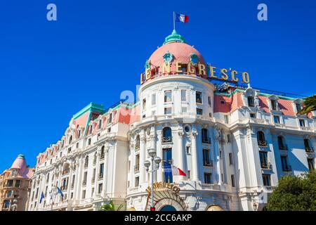 Nizza, Frankreich - 27 September 2018: Das Hotel Negresco und Restaurant Le Chantecler an der Promenade des Anglais in Nizza in Frankreich Stockfoto