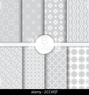 Satz von nahtlosen Vektormustern. Moderne, stilvolle Texturen. Regelmäßig wiederholende geometrische Ornamente mit Kreisen, Blumen, Punkten, Kreuzen, Rauten. W Stock Vektor