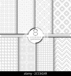 Satz von nahtlosen Mustern. Moderne, stilvolle Texturen. Regelmäßig wiederholende geometrische Ornamente mit dünnen Linien, lineare Rhombusfliesen, Diamanten, Zickzack. Stock Vektor