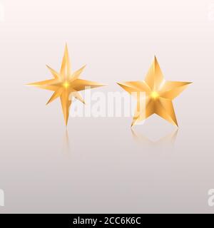 Set von festlichen goldenen Sternen. Die isolierten realistischen Elemente für Design.3D. Vektorgrafik. Stock Vektor