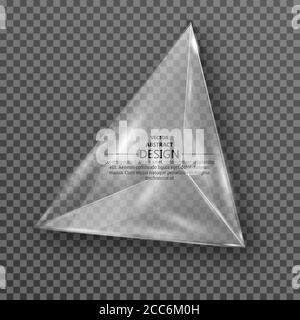 Transparenter dreieckiger Kristall. Eine Glasform auf dem isolierten Hintergrund mit einem Schatten. Ein Element für das Design. Vorlage. Vektorgrafik. Stock Vektor