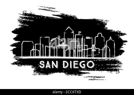 San Diego California City Skyline Silhouette. Handgezeichnete Skizze. Business Travel und Tourismus Konzept mit historischer Architektur. Vektorgrafik. Stock Vektor