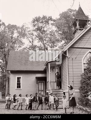 1940ER-JAHRE NICHT IDENTIFIZIERTE FRAU LEHRER FÜHRENDE GRUPPE VON SEGREGATED AFROAMERIKANISCH KINDER VOR DER KIRCHE SCHULGEBÄUDE - C3577 HAR001 HARS NOSTALGIE ALTE MODE 1 JUGENDLICHE ELEMENTARE STIL KARRIERE TEAMARBEIT LIFESTYLE RELIGION FRAUEN JOBS LÄNDLICHE KOPIE RAUM IN VOLLER LÄNGE DAMEN PERSONEN INSPIRATION FÜRSORGLICHE MÄNNER CHRISTIAN BERUF SPIRITUALITÄT VERTRAUEN FÜHRT B & W TRAURIGKEIT SCHULEN SKILL GRADE BERUF FÄHIGKEITEN RELIGIÖS AFRO-AMERIKANER MUT AFROAMERIKANER KARRIEREN CHRISTENTUM WISSEN FÜHRUNG SCHWARZE ETHNIZITÄT STOLZ IN DER GELEGENHEIT BERUFE PRIMÄR NICHT IDENTIFIZIERTES KONZEPT Stockfoto