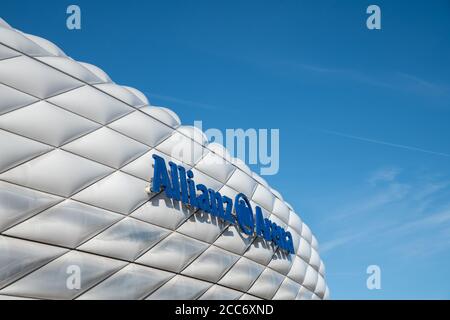 München, 23. Februar 2019 - Außenansicht des Heimspielstadions des berühmten deutschen Fußballvereins FC Bayern München, Allianz Arena, in Mu Stockfoto