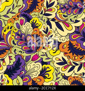 Nahtloses Muster mit Vintage-Pflanzen-Elementen. Psychedelischer Hintergrund mit floralem Ornament. Stock Vektor