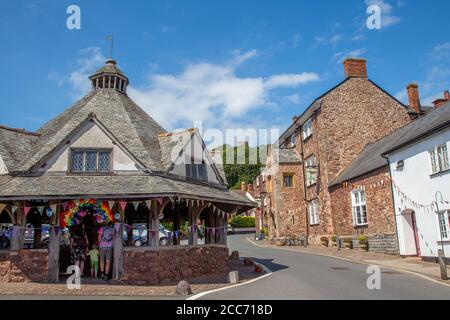 Historischer Garnmarkt in Dunster Village, Exmoor National Park, Somerset, England Stockfoto