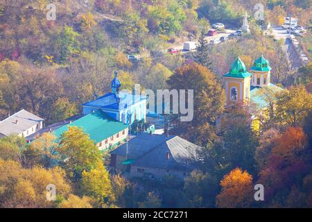 Berühmtes Kloster Saharna in Moldawien, Drohnenansicht Stockfoto