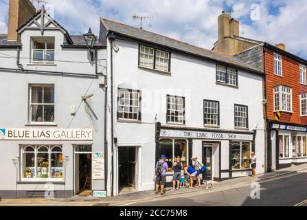 Der Lyme Fossil Shop und die Blue Lias Gallery im Zentrum von Lyme Regis, einer beliebten Küstenstadt an der Jurassic Coast in Dorset, Südwestengland Stockfoto